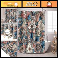 Boho Floral Shower Curtain - Vintage Mandala Design, Waterproof Fabric, 72x72 in — custom printed polyester bath curtain