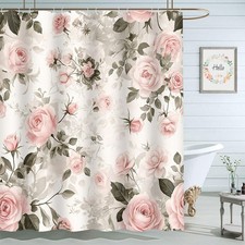 Moslion Pink Rose Flower Green Leaf Shower Curtain 72x72 Inch Bathroom Curtai... — custom printed polyester bath curtain