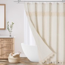 Boho Farmhouse Shower Curtain Set, Macrame Lace, 72x72 Beige/Cream — custom printed polyester bath curtain