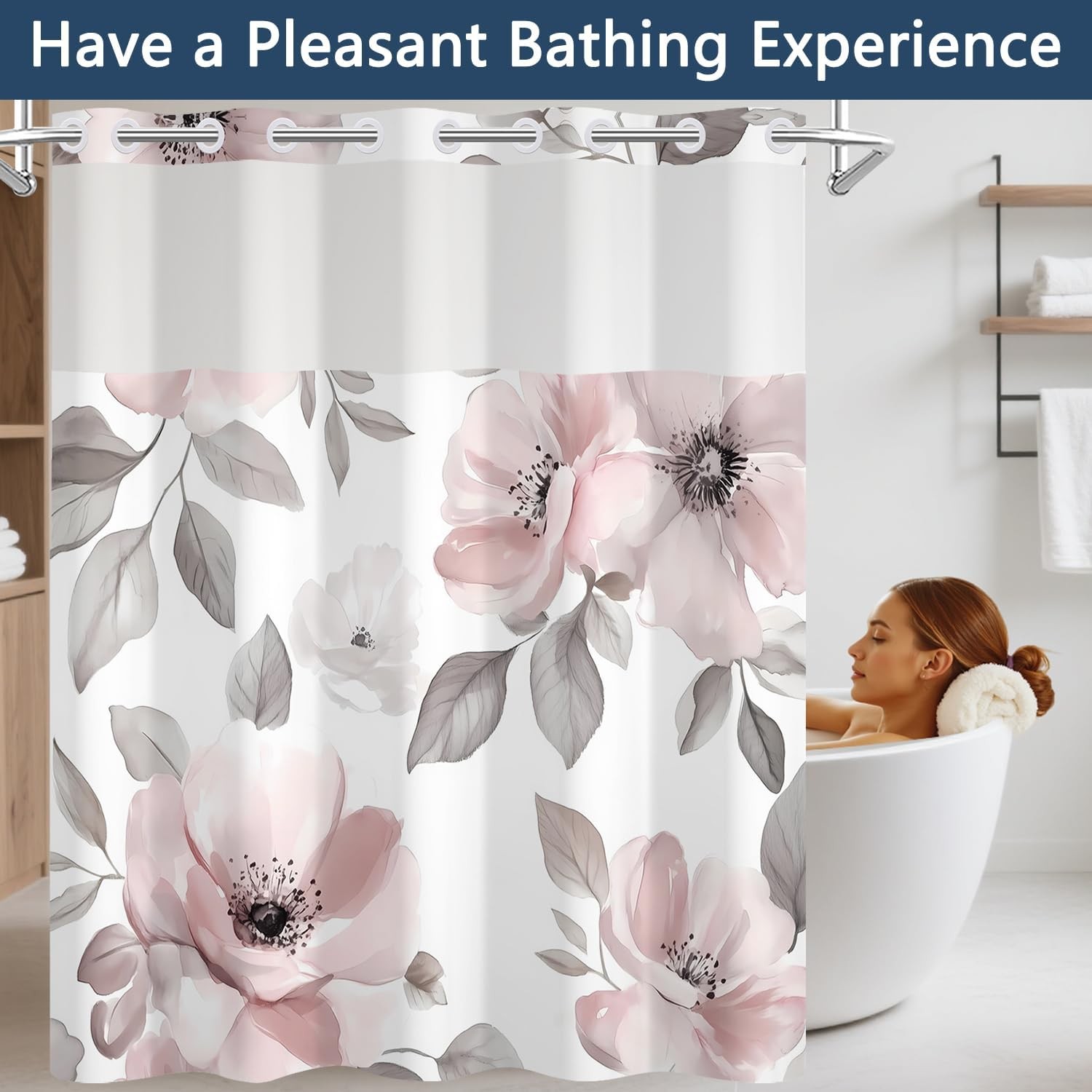 Custom Printed Bath Curtain — custom printed polyester bath curtain detail view