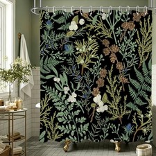 Black and Green Botanical Shower Curtain 72"W x 72"L (Pack of 1) Black Green — custom printed polyester bath curtain