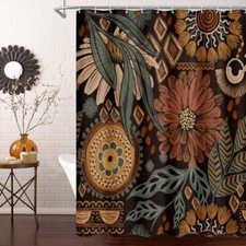 Boho Floral Shower Curtain, Modern Flower Shower Curtains for 72" W x 72" L B1 — custom printed polyester bath curtain