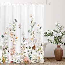 Tititex Colorful Blooming White Floral Shower Curtain Sets, Watercolor Pink R... — custom printed polyester bath curtain