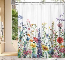 Farmhouse Rustic Boho Floral Shower Curtain, 70"W x 70"L (Pack of 1), White — custom printed polyester bath curtain