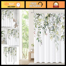 Sage Green Eucalyptus Shower Curtain Set, Watercolor Leaves Floral Design 72x72" — custom printed polyester bath curtain