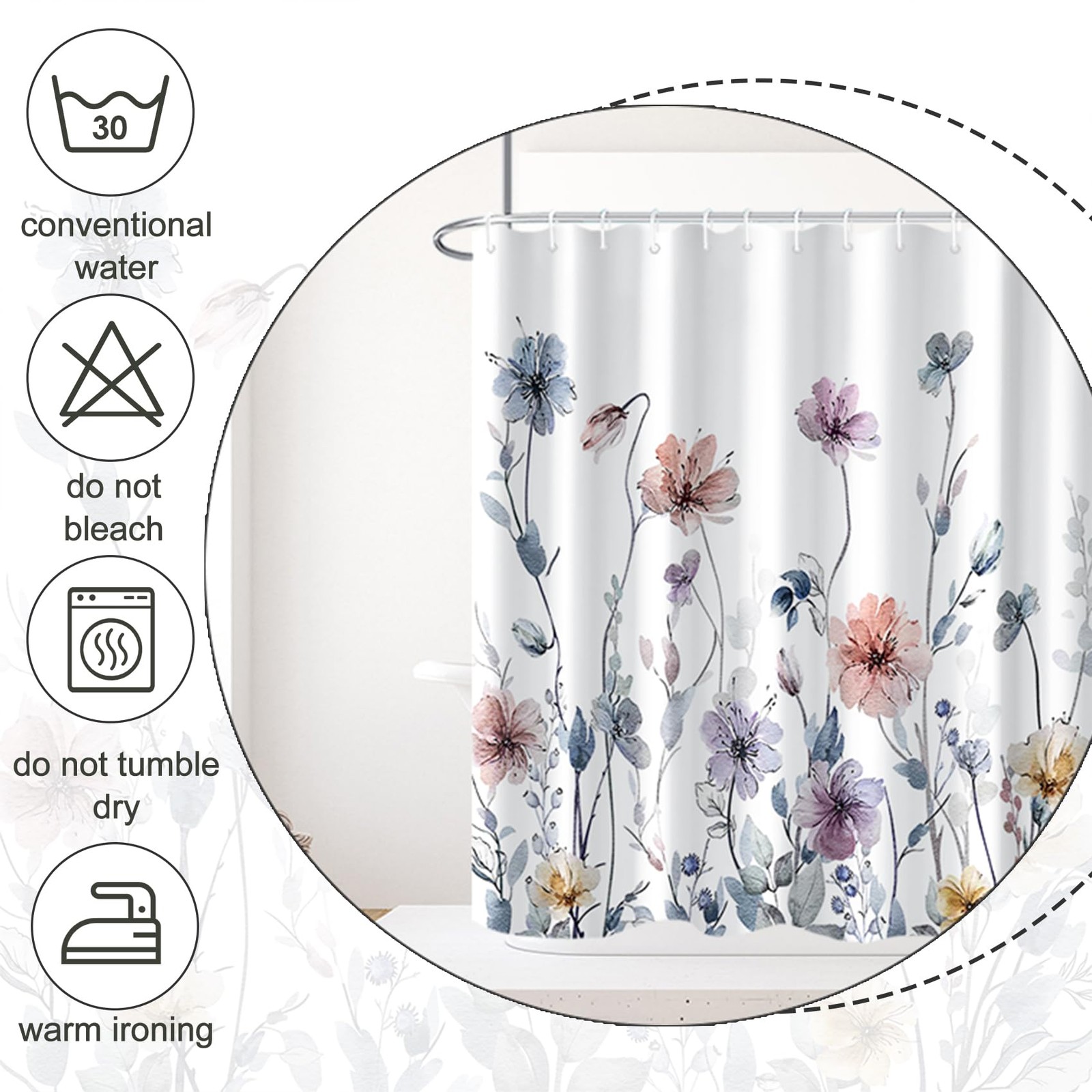 Custom Printed Bath Curtain — custom printed polyester bath curtain detail view