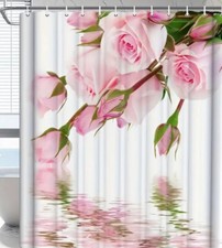 4pc Set Rose Print shower curtain And Rugs And Standard Size Toilet Lid Cover — custom printed polyester bath curtain