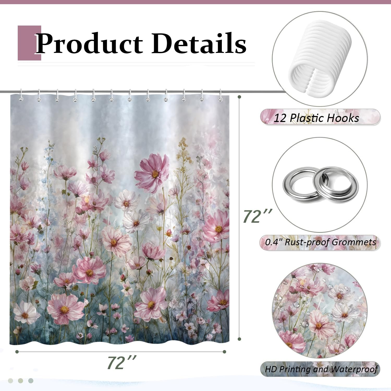 Custom Printed Bath Curtain — custom printed polyester bath curtain detail view