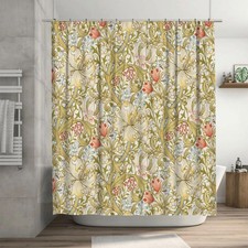 William Morris Shower Curtain Set 72X72 Floral Waterproof Polyester 12 Hooks — custom printed polyester bath curtain