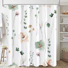 72x72" Sage Green Floral Shower Curtain – Waterproof Fabric with Hooks Set — custom printed polyester bath curtain