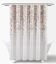 Weeping Flower Fabric Shower Curtain Blush Gray 72x72 Inch Floral Bathroom — custom printed polyester bath curtain