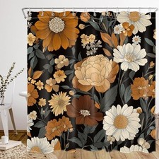 Vintage Boho Floral Shower Curtain for Bathroom, 72"W x 72"L (Pack of 1) Black — custom printed polyester bath curtain