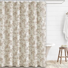 Extra Long Beige Shower Curtain Floral Cotton Linen Cottagecore Shower Curtai... — custom printed polyester bath curtain