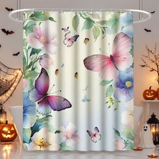 1PC Waterproof Shower Curtain Colorful Butterflies Flowers for Bathroom Decor — custom printed polyester bath curtain
