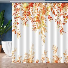 Fall Orange Eucalyptus Leaves Shower Curtain Autumn Plant Floral Bath Decor — custom printed polyester bath curtain