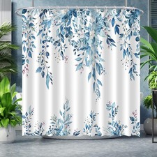 Eucalyptus Leaves Shower Curtain Art Watercolor Plant Floral Blue 72x72 Inch — custom printed polyester bath curtain