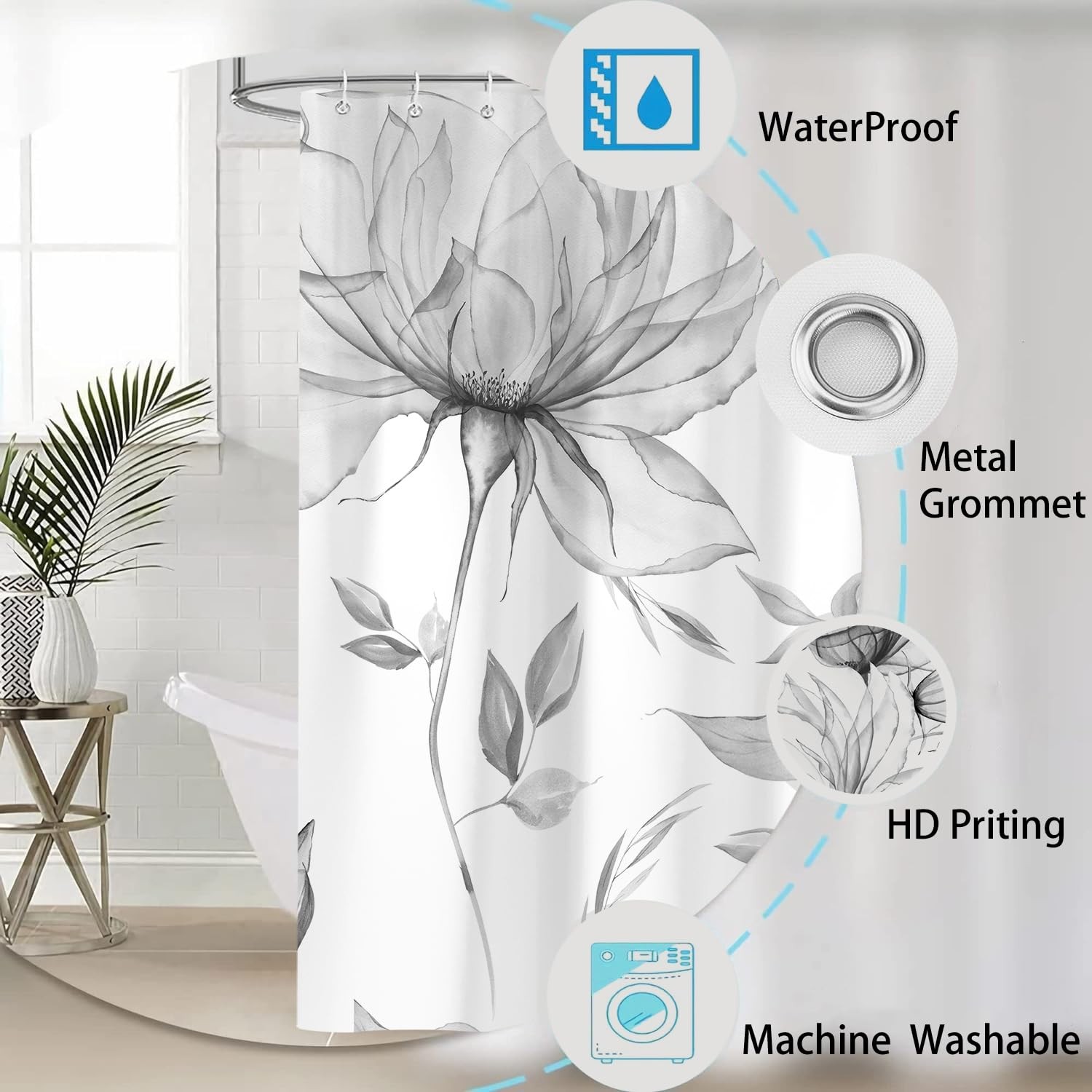 Custom Printed Bath Curtain — custom printed polyester bath curtain detail view