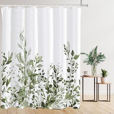 Olive Green Eucalyptus 71x71 Inch Watercolor Plant Shower Curtain With Hooks — custom printed polyester bath curtain