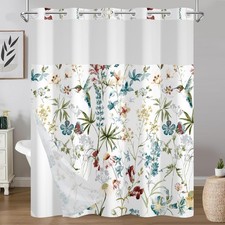 Colorful Floral Shower Curtain with Snap in Liner Waterproof Double Layers No — custom printed polyester bath curtain