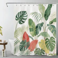Summer Tropical Monstera Green Palm Leaves Shower Curtain Set for Bathroom Decor — custom printed polyester bath curtain