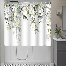 Short Shower Curtain Waterproof Spring Green Eucalyptus Hooks 72x66 Inch — custom printed polyester bath curtain