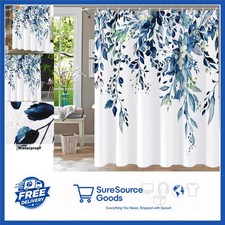 Watercolor Leaf Shower Curtain 72x72 inch Blue Eucalyptus with Hooks Waterproof — custom printed polyester bath curtain