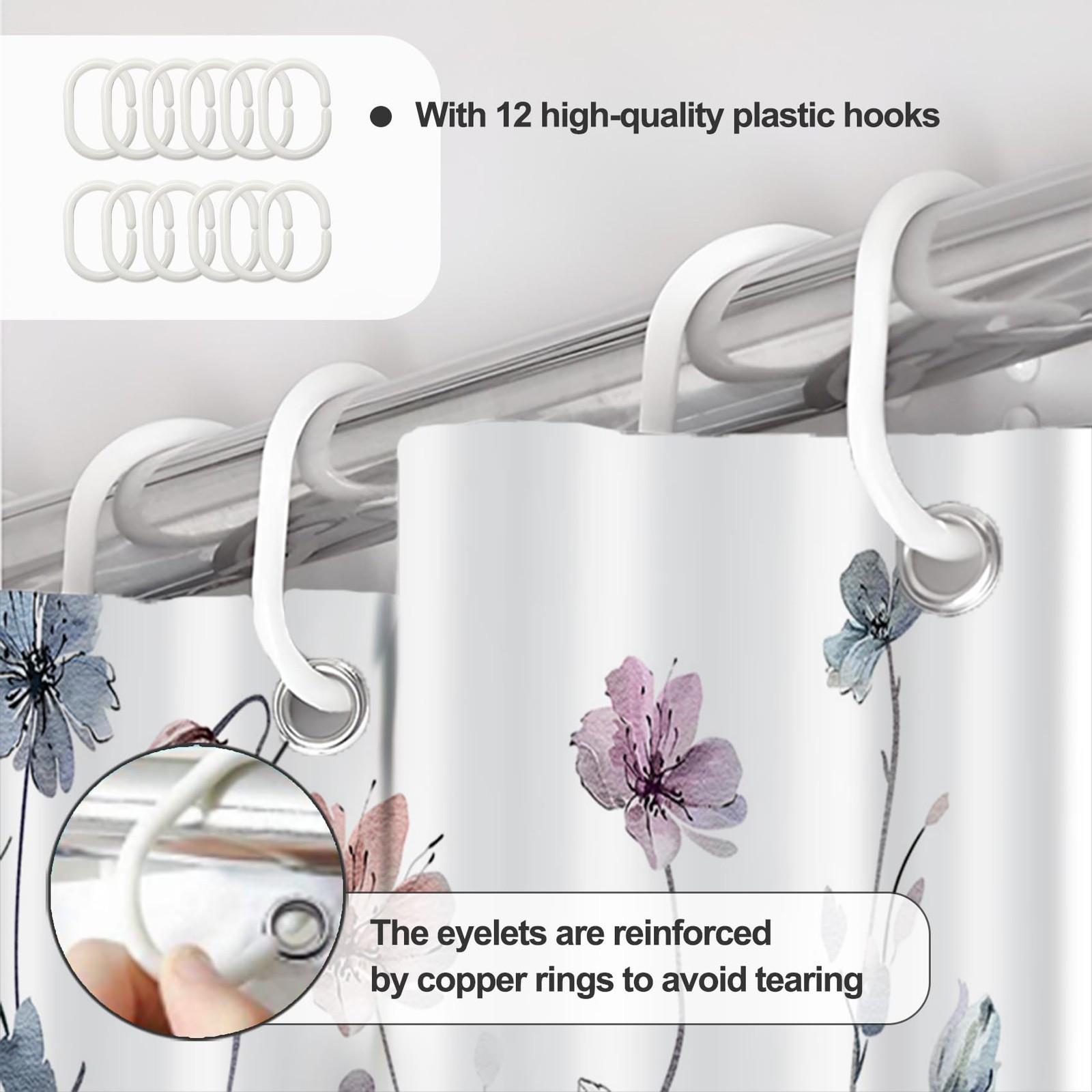 Custom Printed Bath Curtain — custom printed polyester bath curtain detail view