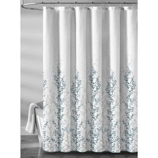 Watercolor Vine Blue Recycled Cotton Shower Curtain 72"x72 — custom printed polyester bath curtain