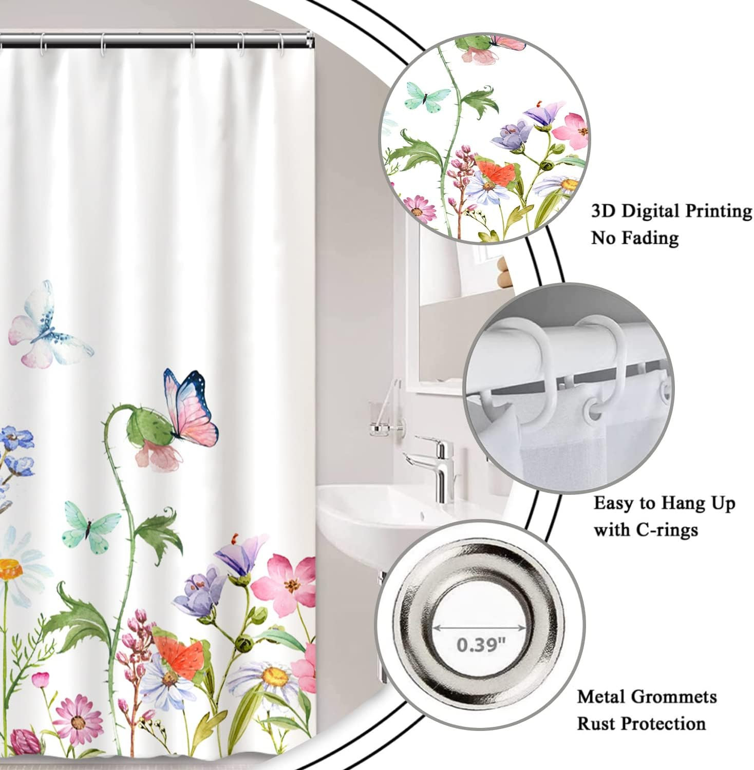 Custom Printed Bath Curtain — custom printed polyester bath curtain detail view