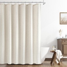 Extra Long Linen Shower Curtain 84 Inch Long Weighted Thick Fabric Bath Showe... — custom printed polyester bath curtain