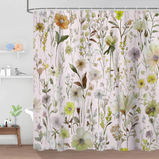 Floral Shower Curtain, Vintage Yellow Flower Watercolor Plant Style Shower Curta — custom printed polyester bath curtain