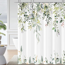 Sage Green Eucalyptus Leaves Shower Curtain, Green and Gold Leaves Spring Botani — custom printed polyester bath curtain