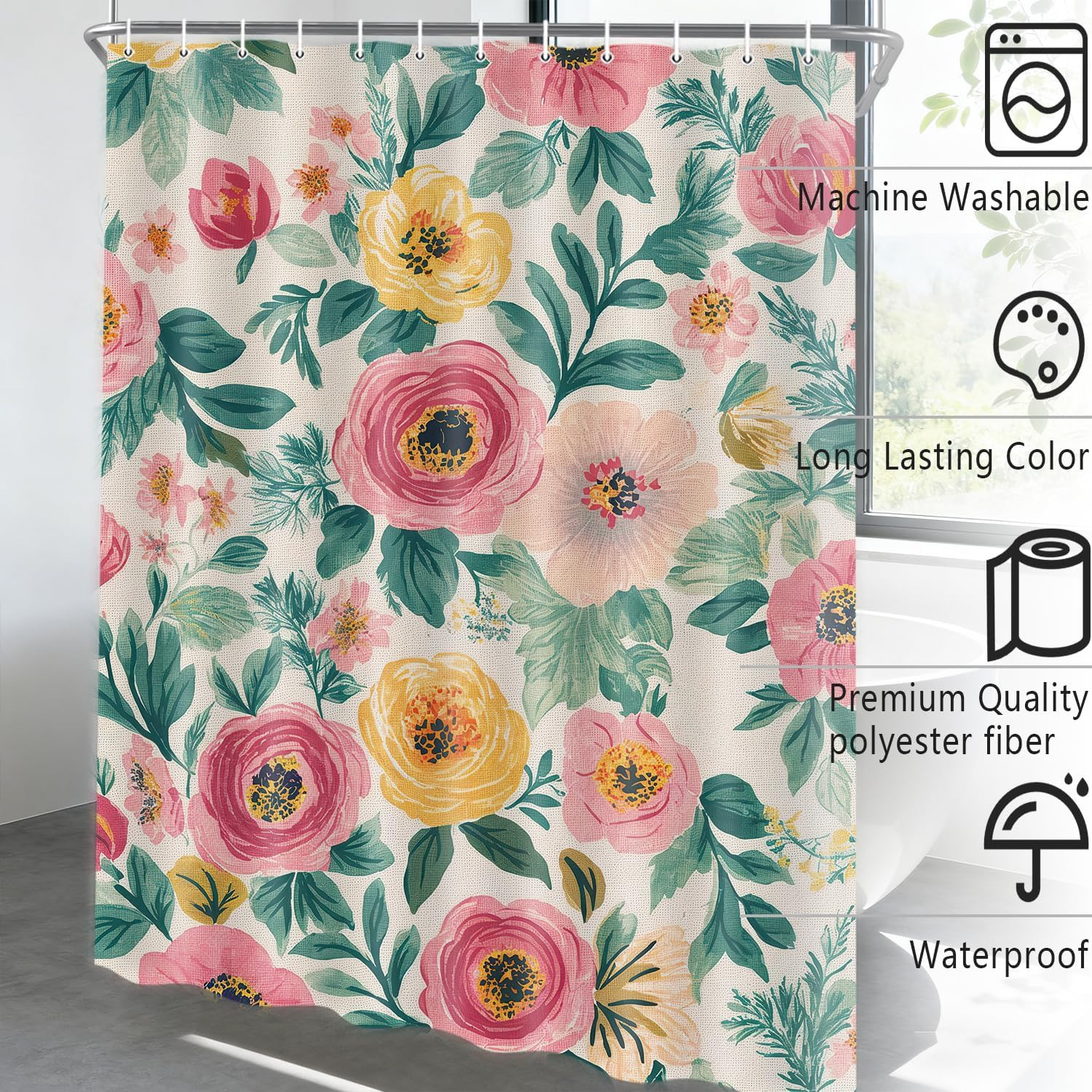 Custom Printed Bath Curtain — custom printed polyester bath curtain detail view