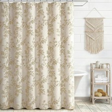 TURKIO Beige Floral Farmhouse Vintage Linen Shower Curtain, French Country Co... — custom printed polyester bath curtain