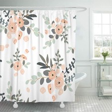 Emvency 72"x78" Shower Curtain Peach 72"W x 78"L (Pack of 1), Rose Flowers — custom printed polyester bath curtain