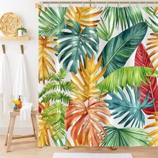Green Tropical Leaves Shower Curtain for Bathroom Exotic Jungle Colorful Palm... — custom printed polyester bath curtain