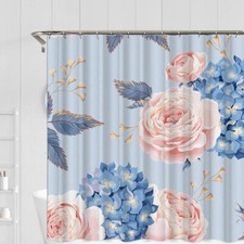 Chic Tropical Flower Leaf Polyester Bath Tub Shower Curtain With Hooks Rings 71" — custom printed polyester bath curtain