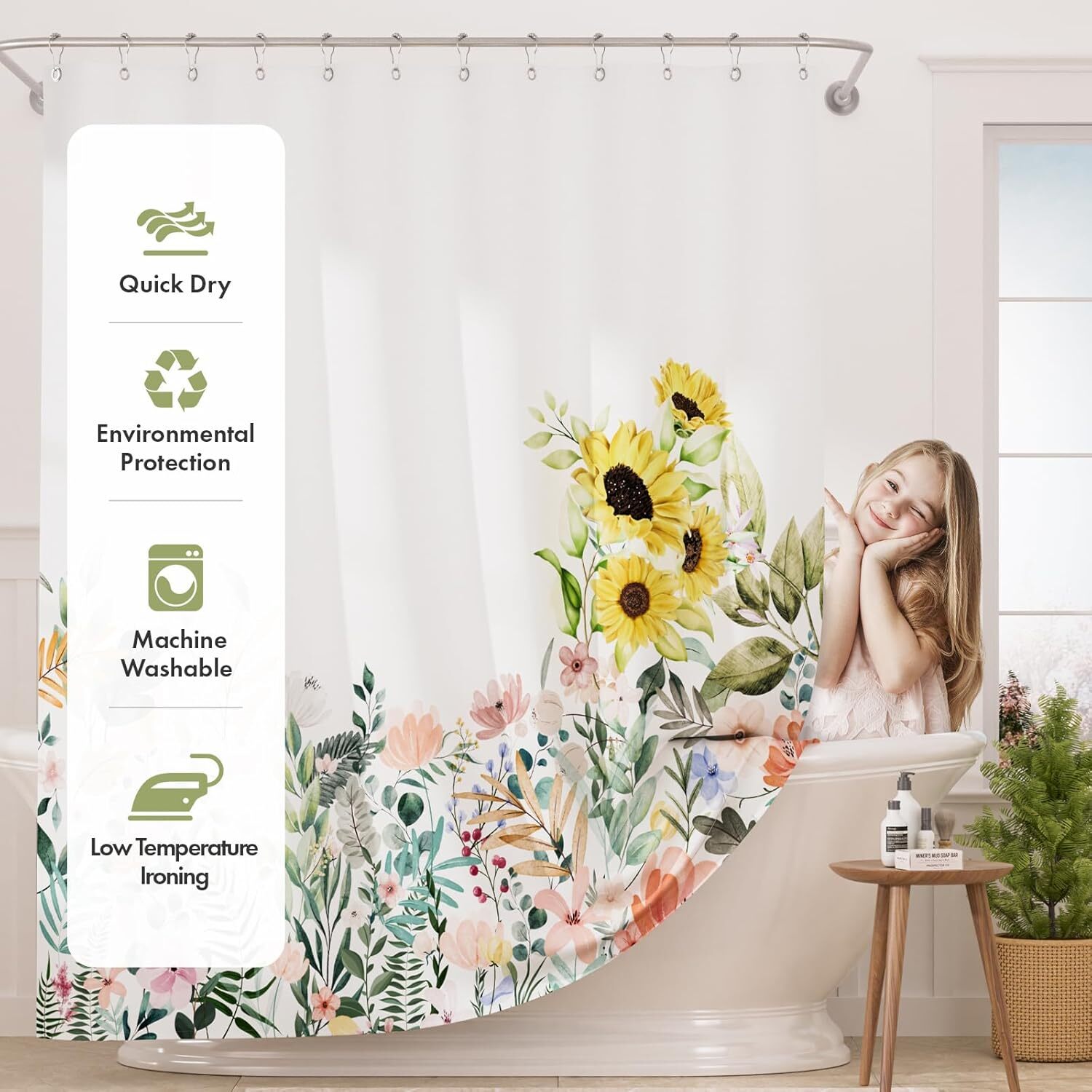 Custom Printed Bath Curtain — custom printed polyester bath curtain detail view