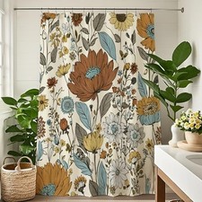 Boho Floral Shower Curtain, Vintage 60"W x 72"L (Pack of 1) Vintage Flower — custom printed polyester bath curtain