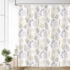 Floral Shower Curtain Beige Herbs Botanical Plant Bathroom Curtain with Hooks Vi — custom printed polyester bath curtain