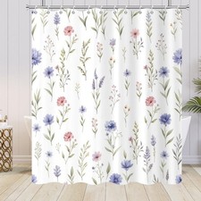 Pastel Wildflower Shower Curtain for Bathroom Pink Purple Lavender Floral Gre... — custom printed polyester bath curtain