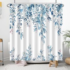 Eucalyptus Shower Curtain, Aesthetic Art 72"W x 72"L (Pack of 1) Blue — custom printed polyester bath curtain