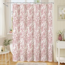 Pink Boho Linen Shower Curtain, Farmhouse Floral for Bathroom — custom printed polyester bath curtain