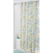 Easy Hang Fabric Shower Curtain Floral Print W/ Built-in Rings Bath Decor — custom printed polyester bath curtain
