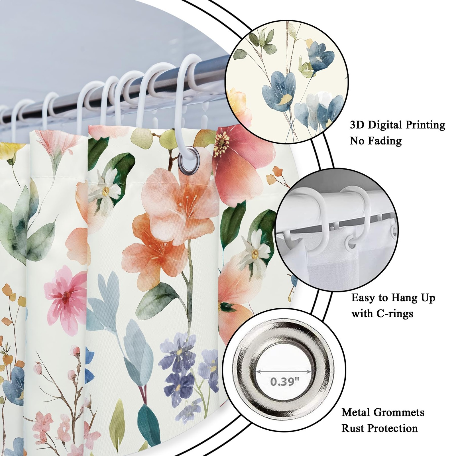 Custom Printed Bath Curtain — custom printed polyester bath curtain detail view