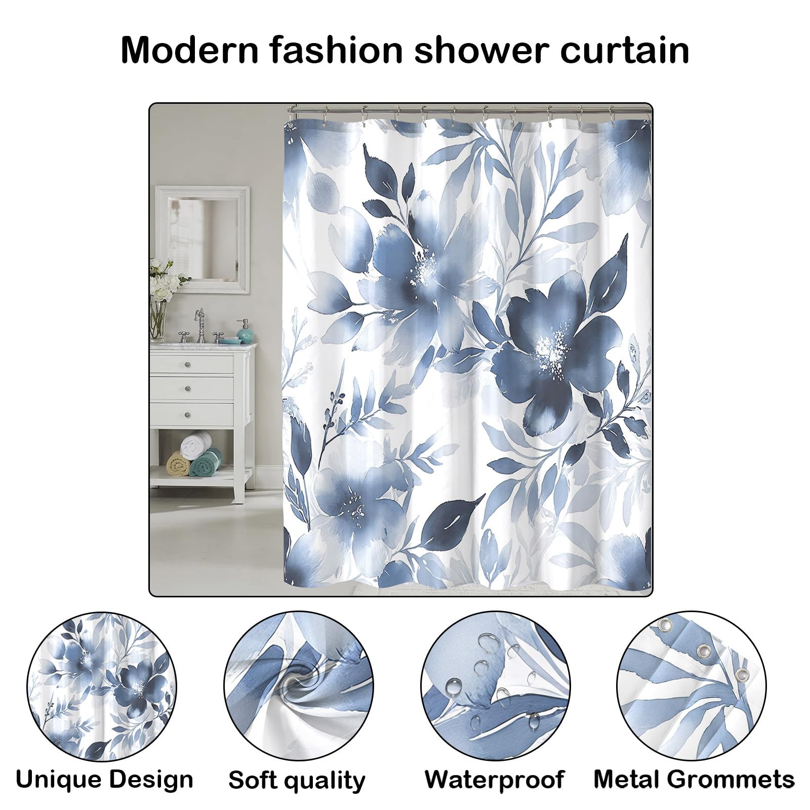 Custom Printed Bath Curtain — custom printed polyester bath curtain detail view