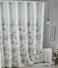 DKNY Floral White, Blue, Yellow 100% Cotton Shower Curtain 72" x 72" NIP — custom printed polyester bath curtain