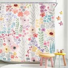 Riyidecor Shower Curtain 72Wx84H Boho Wildflower Polyester Waterproof 12 Hooks — custom printed polyester bath curtain