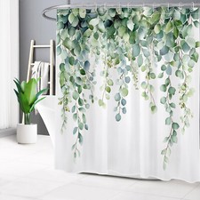 Vintage Botanical Green Leaf Eucalyptus Shower Curtain Set for Bathroom Decor — custom printed polyester bath curtain