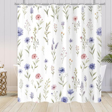Pastel Wildflower Shower Curtain for Bathroom Watercolor Pink Purple Lavender Fl — custom printed polyester bath curtain